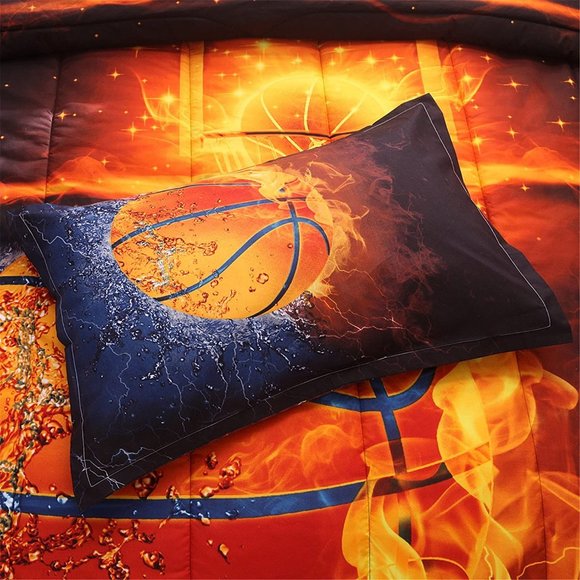 New Basketball Print,with Fire and Ice Pattern, Comforter Quilt Set Bedding Sets - Picture 4 of 6